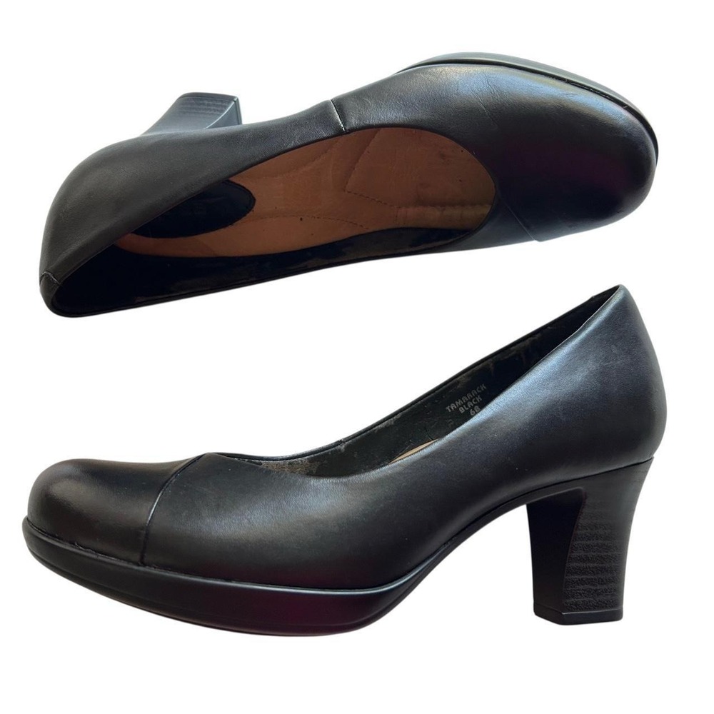Size 6 Black Chunky Kitten Heel Shoes Black Leather